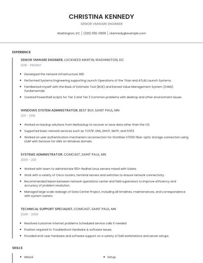 Senior Vmware Engineer Resume