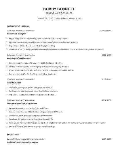 Senior Web Designer Resume