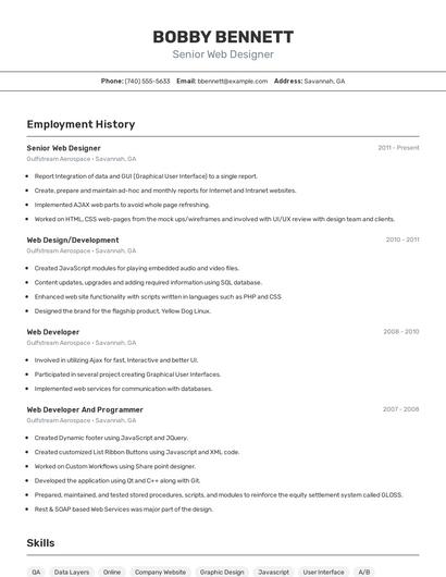 Senior Web Designer Resume