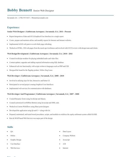 Senior Web Designer Resume
