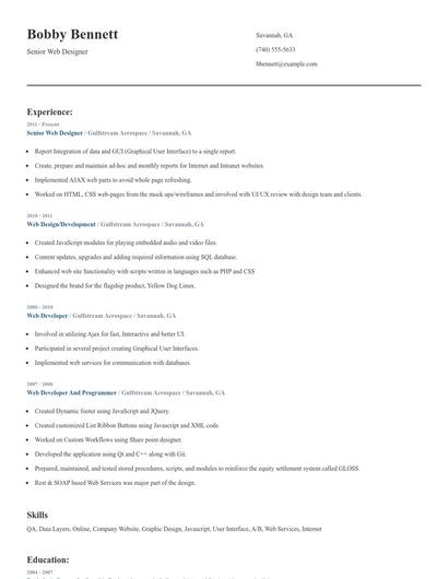 Senior Web Designer Resume