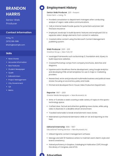 Senior Web Producer Resume