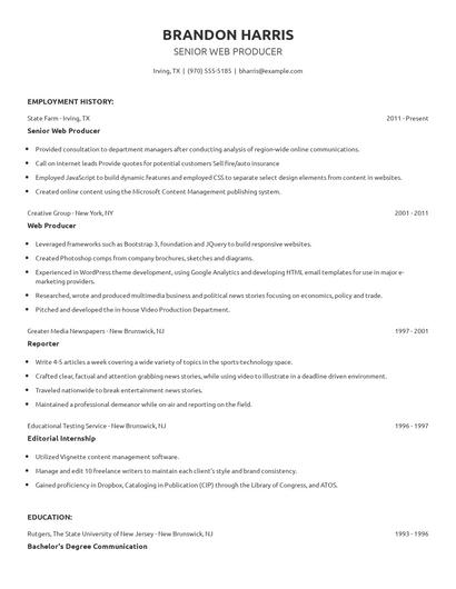 Senior Web Producer Resume