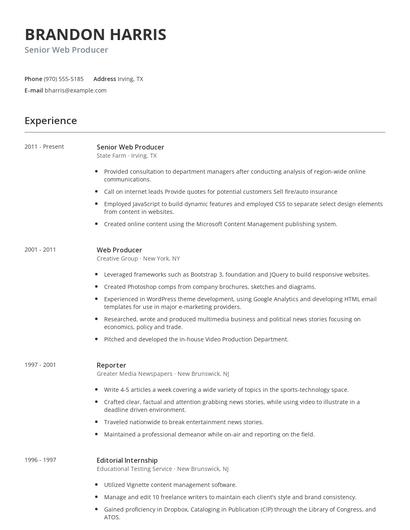 Senior Web Producer Resume