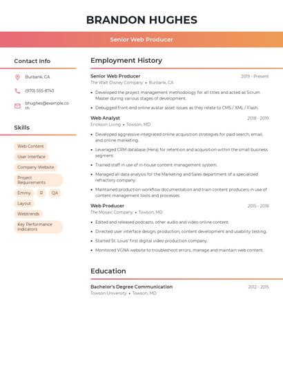 Senior Web Producer Resume