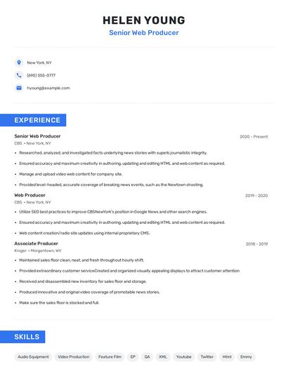 Senior Web Producer Resume