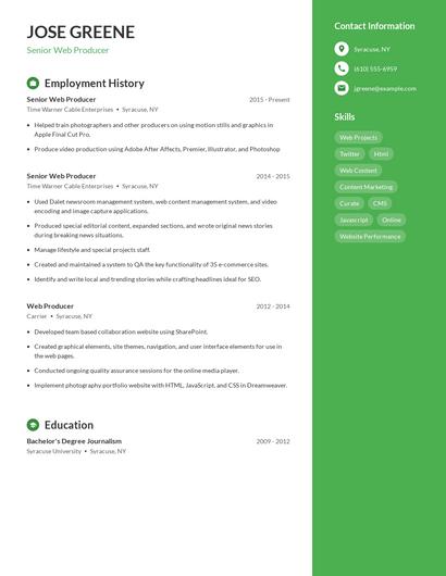 Senior Web Producer Resume