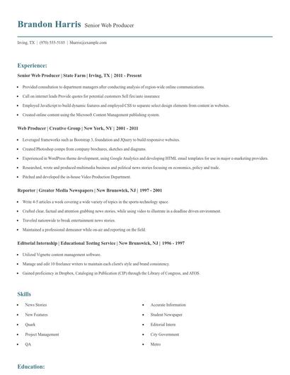 Senior Web Producer Resume
