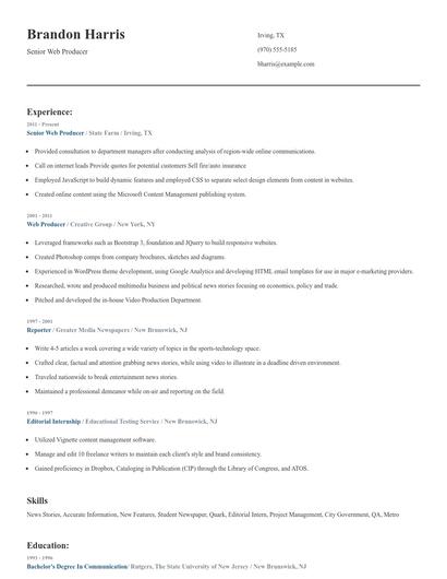 Senior Web Producer Resume
