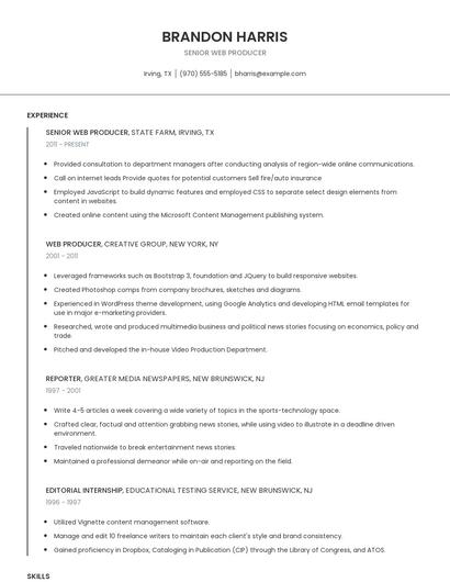 Senior Web Producer Resume