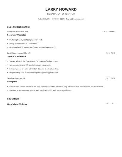 Separator Operator Resume
