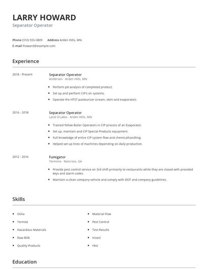 Separator Operator Resume