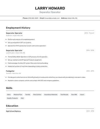 Separator Operator Resume