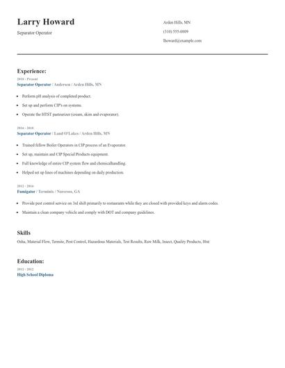 Separator Operator Resume