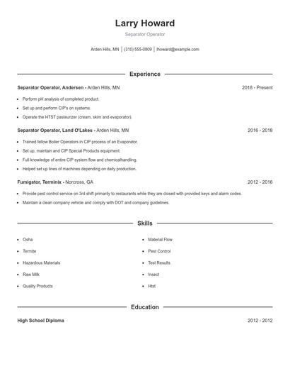 Separator Operator Resume