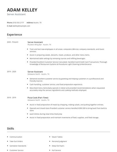 Server Assistant Resume