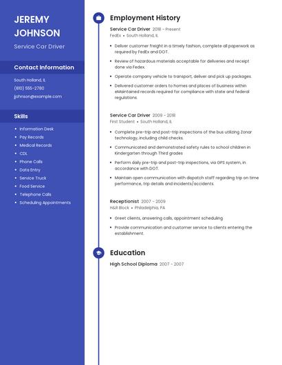 Service Car Driver Resume