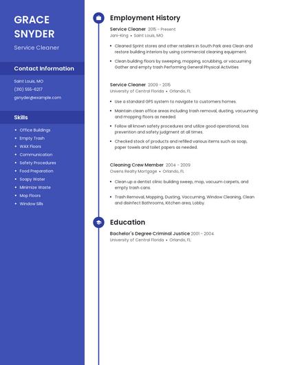 Service Cleaner Resume