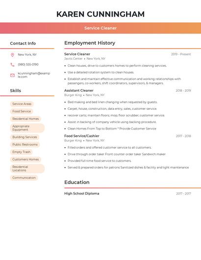 Service Cleaner Resume