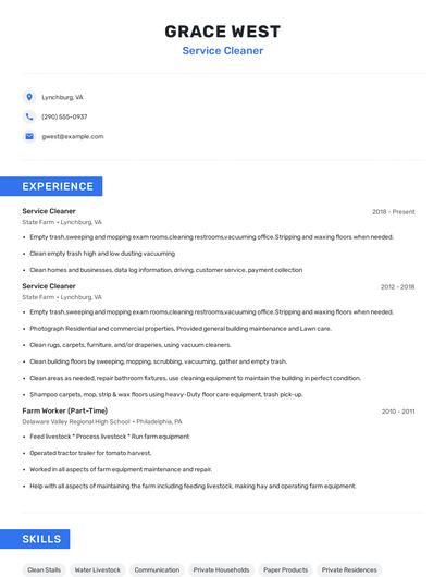 Service Cleaner Resume