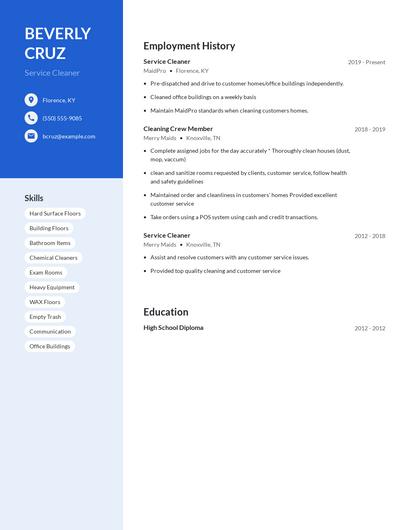 Service Cleaner Resume