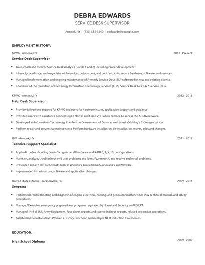 Service Desk Supervisor Resume