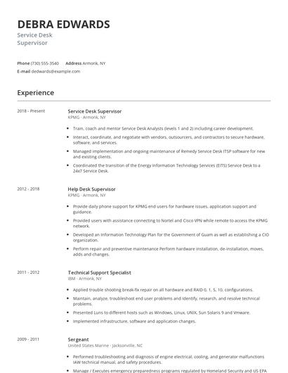 Service Desk Supervisor Resume