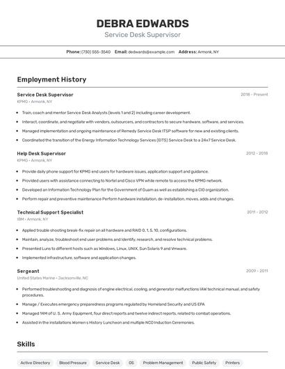 Service Desk Supervisor Resume