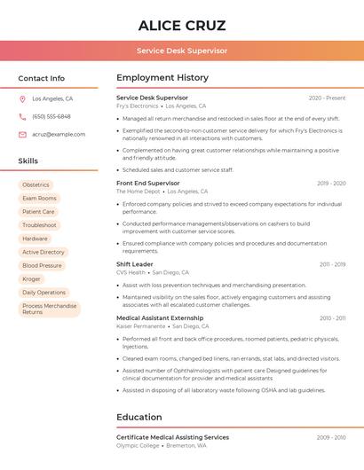 Service Desk Supervisor Resume