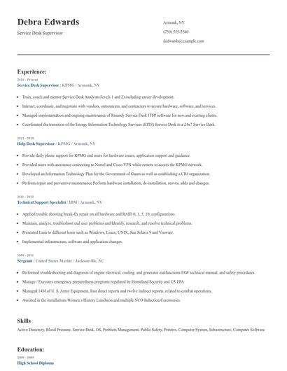 Service Desk Supervisor Resume