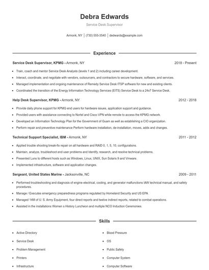 Service Desk Supervisor Resume