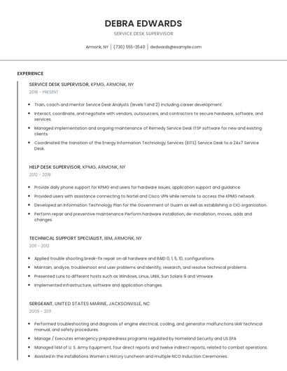 Service Desk Supervisor Resume
