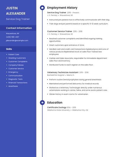 Service Dog Trainer Resume