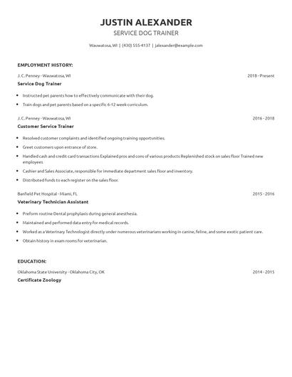 Service Dog Trainer Resume