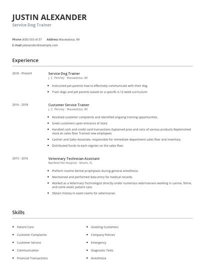 Service Dog Trainer Resume