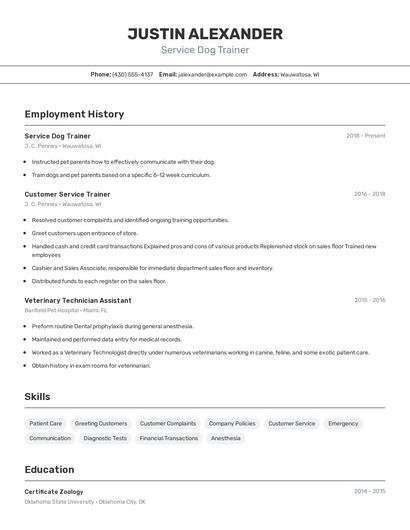 Service Dog Trainer Resume