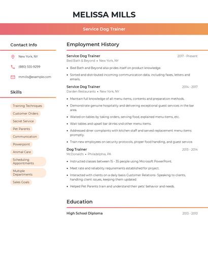 Service Dog Trainer Resume