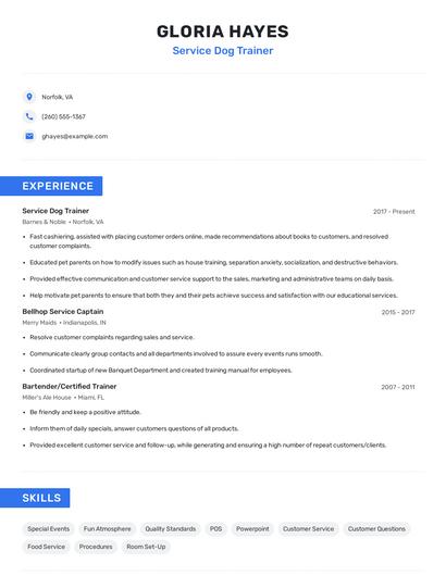 Service Dog Trainer Resume