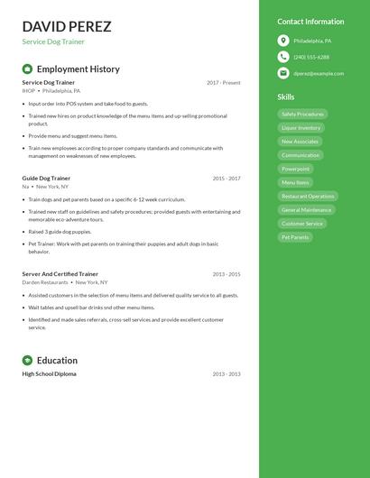 Service Dog Trainer Resume