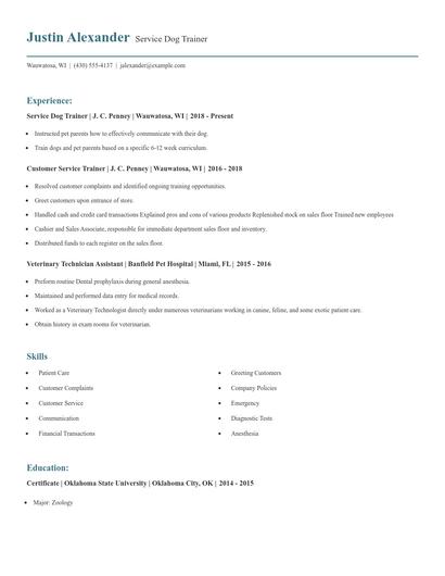 Service Dog Trainer Resume