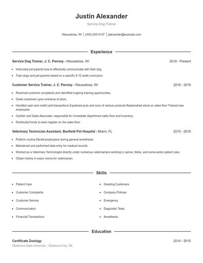 Service Dog Trainer Resume