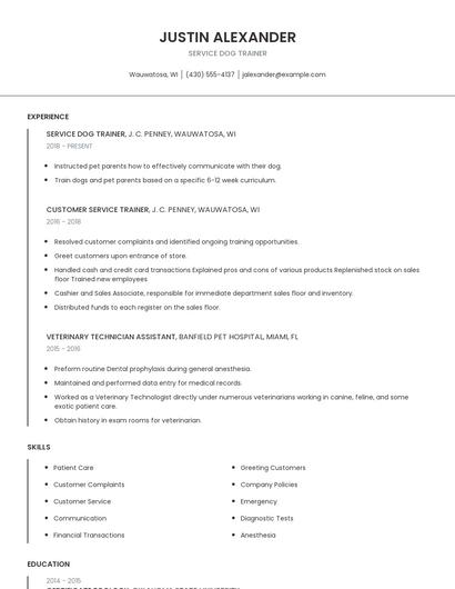 Service Dog Trainer Resume