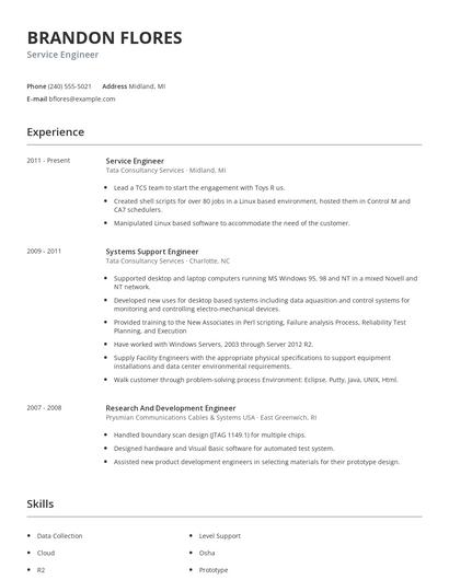 Service Engineer Resume