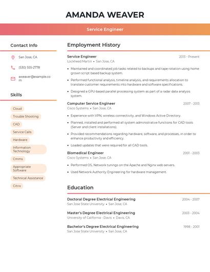 Service Engineer Resume