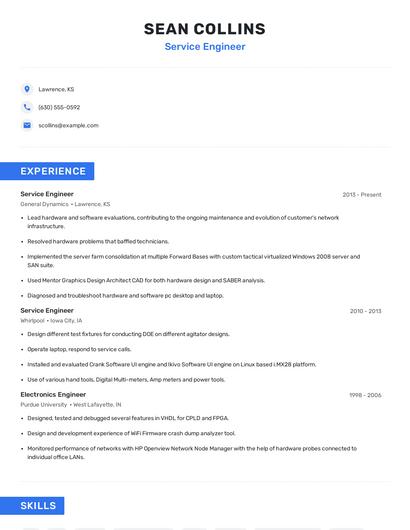 Service Engineer Resume