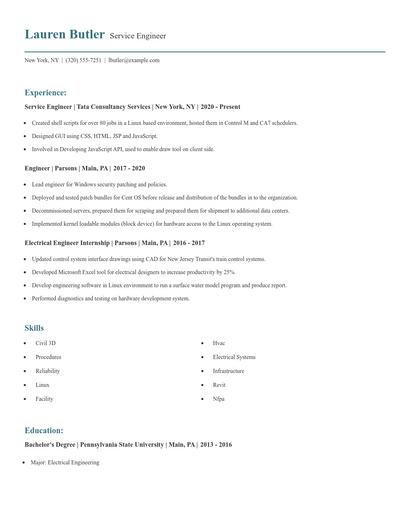 Service Engineer Resume