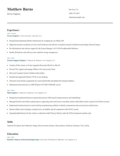Service Engineer Resume