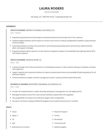 Service Engineer Resume
