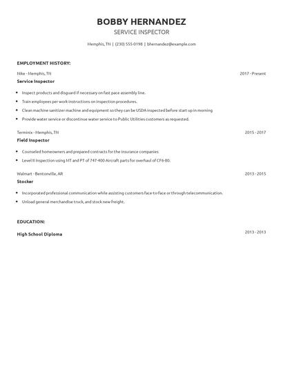 Service Inspector Resume