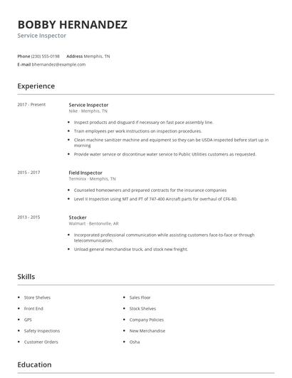 Service Inspector Resume